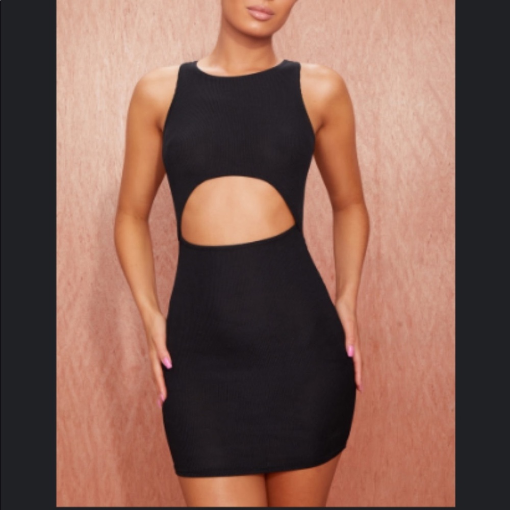 Black Ribbed Underbust Detail Bodycon Dress